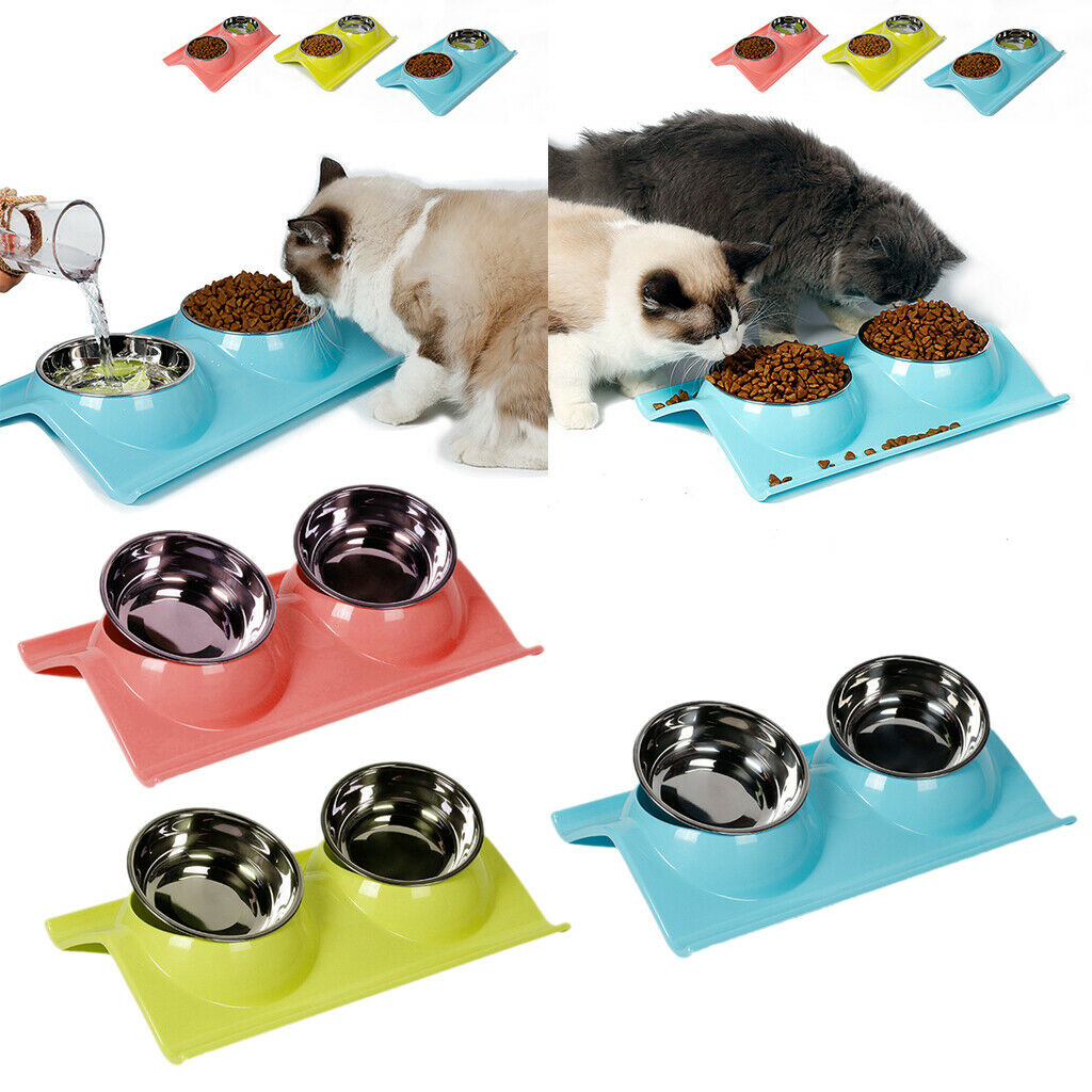 Stainless Steal Pet Food Water Dish Portable Puppy Cat Feeding Bowl Pink