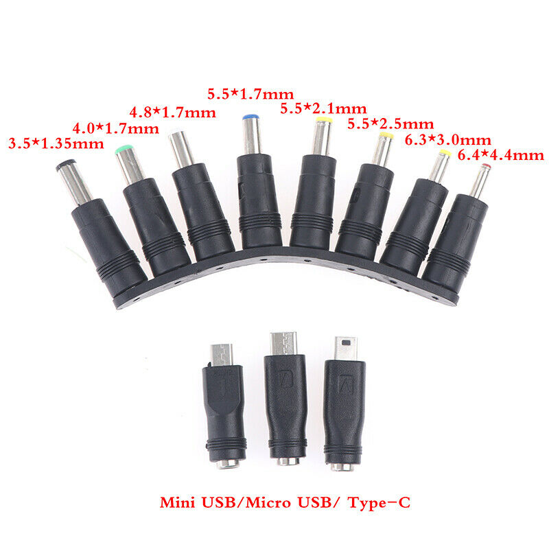 11Pcs DC Power Adapter Conversion Head(3.5-6.4mm/USB/Type-C)+5.5*2.1mm USB Ca TH