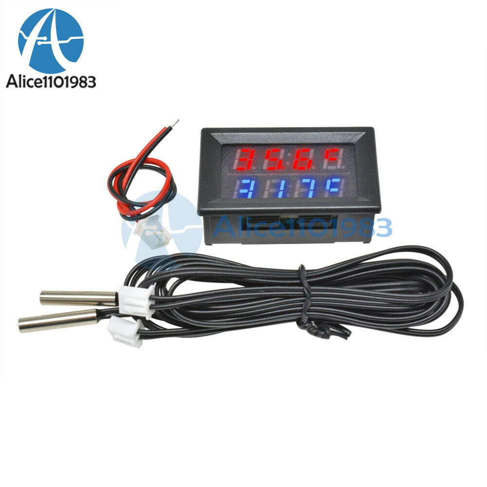 DC4V-28V Red Blue Dual LED Display Digital Thermometer Temperature Sensor Porbe