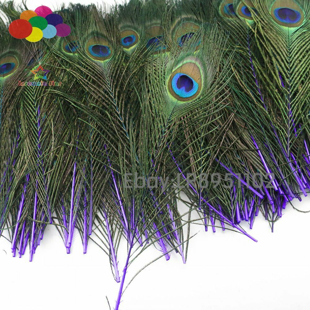 High quality purple peacock feathers 25-32cm beautiful 100pcs jewelry decoration