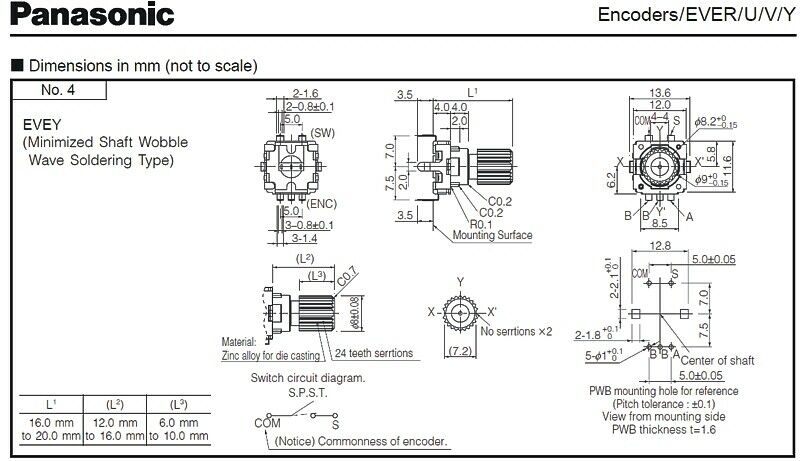 [10pcs] EVE-YBCAJ016B Encoder 11mm_Square 16_Cycles THT