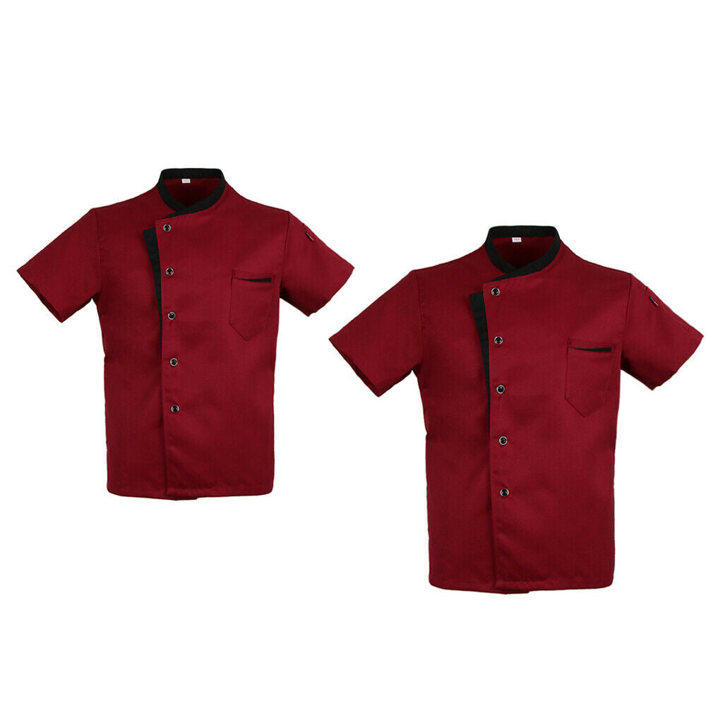 2Pcs Chef Cook Jacket Coat Short Sleeves Restaurant Bakery Uniform L+M