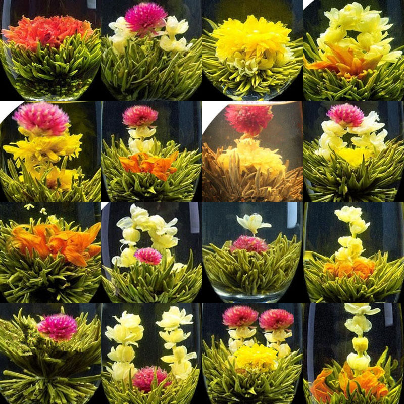 New 16 TYPES OF BLOOMING FLOWER FLOWERING GREEN TEA BALL IN BAG
