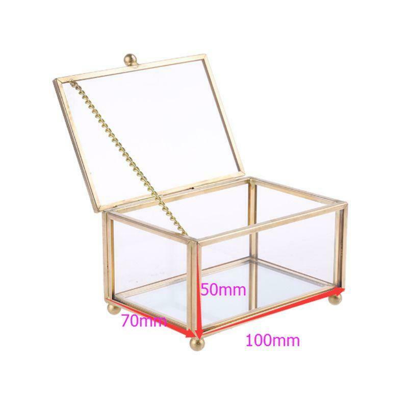 Rustic Wedding Ring Box Geometric Transparent Glass Jewelry Display Storage Hold