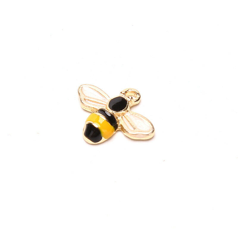 10pcs 14x12mm Tiny Bee Enamel Charms for Earring Pendant Necklace Jewelry Mak KX