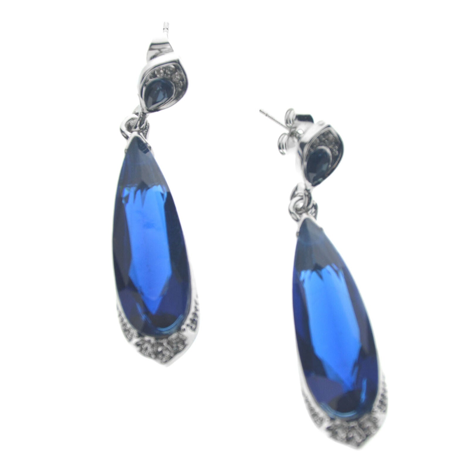 Women 925 Sliver Sapphire Ear Stud Drop Dangle Earrings Wedding Bridal Jewelry