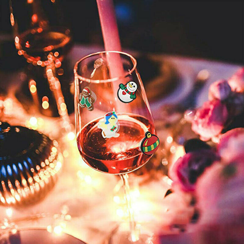 12PCS Silicone Cup Stickers Wine Cup Marker Sucker Christmas Tree Party Decor