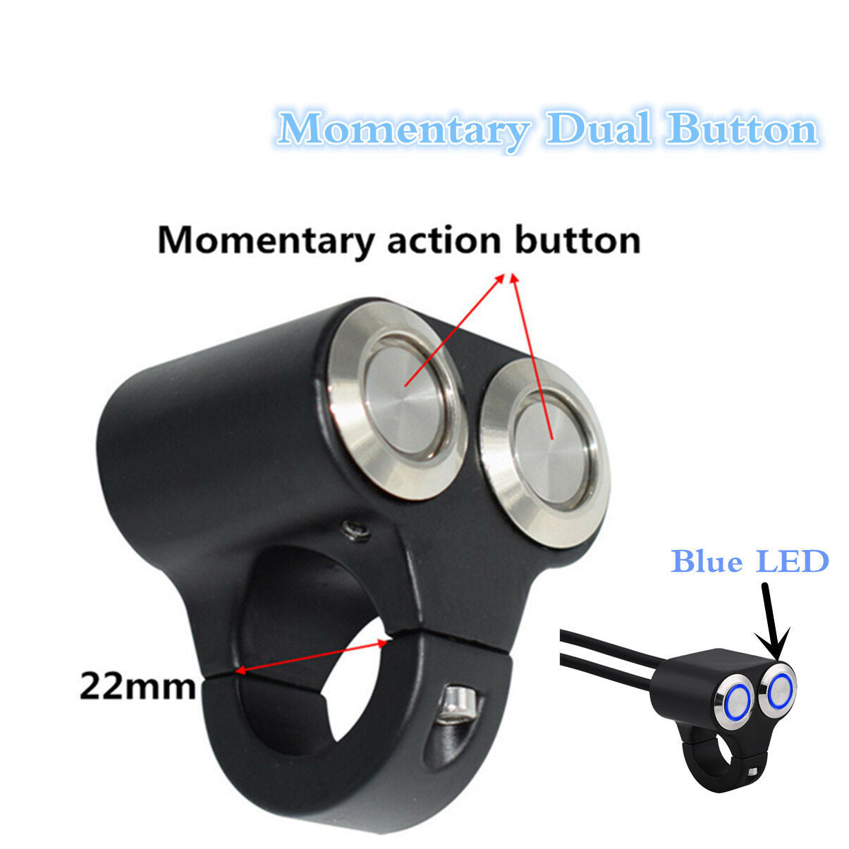 Momentary Dual Button 22mm LED Motorcycle Start Kill Switches Handlebar On/Off