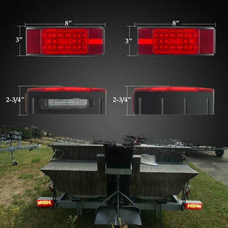 Left+Right/Over 12 LED Diodes Waterproof Red Trailer Boat Rectangle Stud StoR2E7