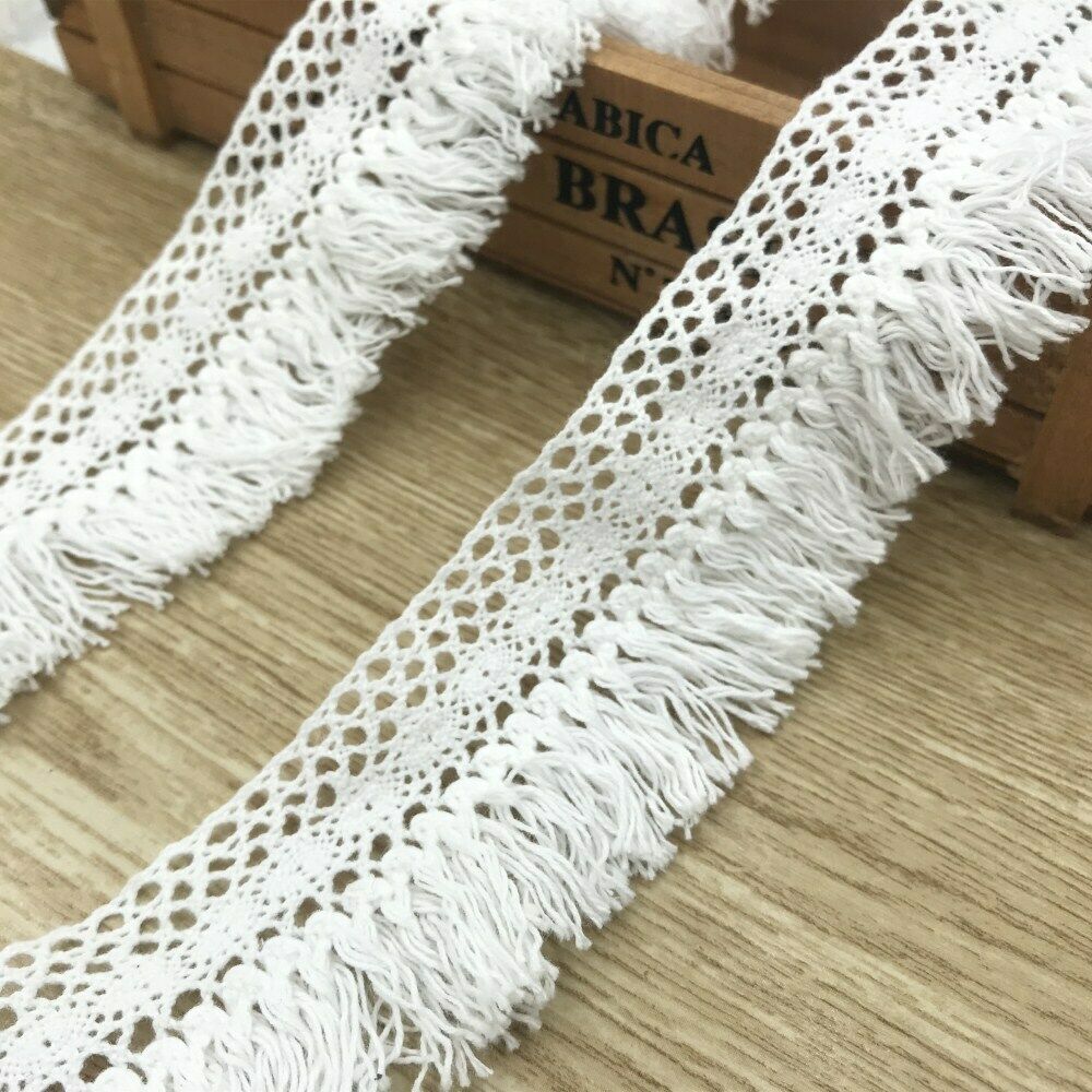 2 Yards Hollow Crochet Cotton tassel lace Trim Wedding clothing accesories