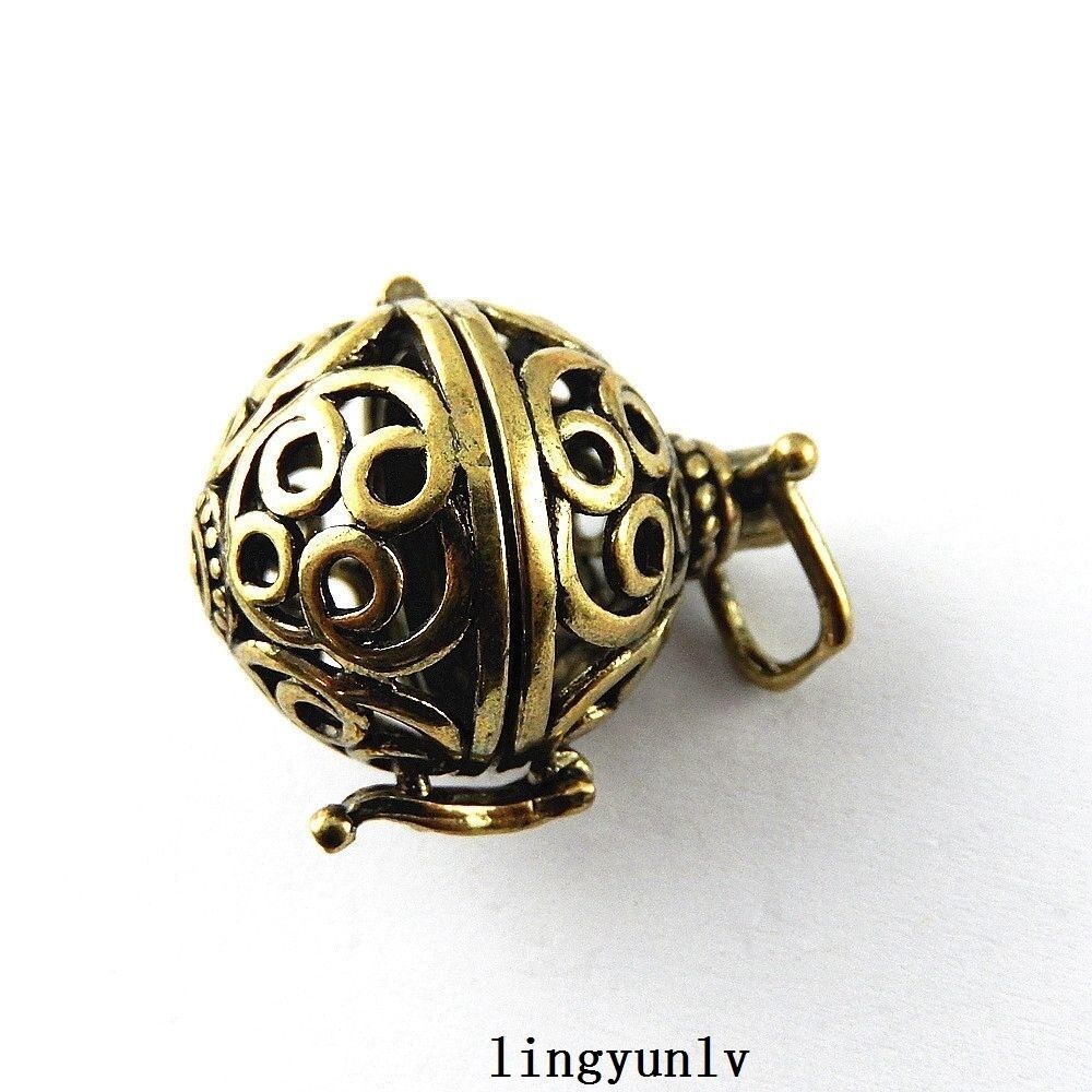 2 pcs Antiqued Bronze Brass Floral Ball Open Locket Pendant Charm Inner 18mm