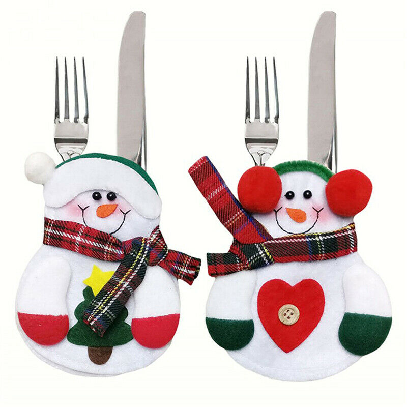 8pcs Christmas Decorations Snowman Kitchen Tableware Holder bag Xmas orna.l8