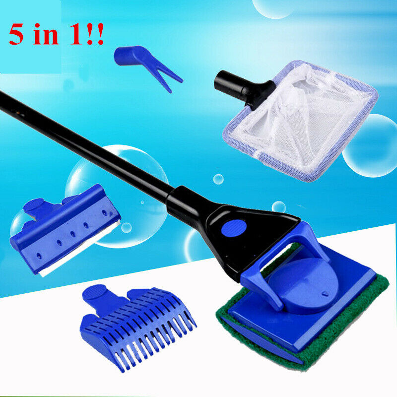 5 in 1 Aquarium Cleaning Tools Aquarium Tank Fish Net Gravel Rake Algae ScrDDAU