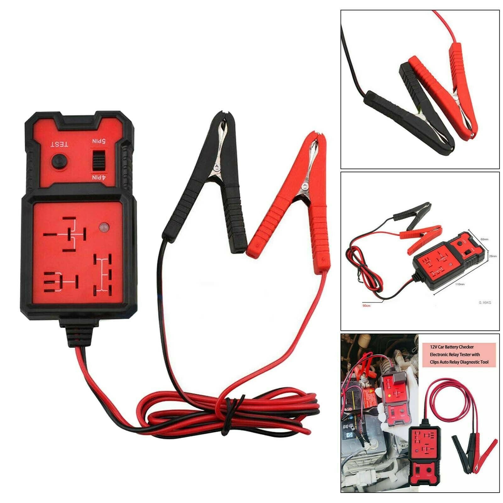 Metal 12V Car Electronic Vehicle Relay Alligator Clip Battery Diagnostic Tester