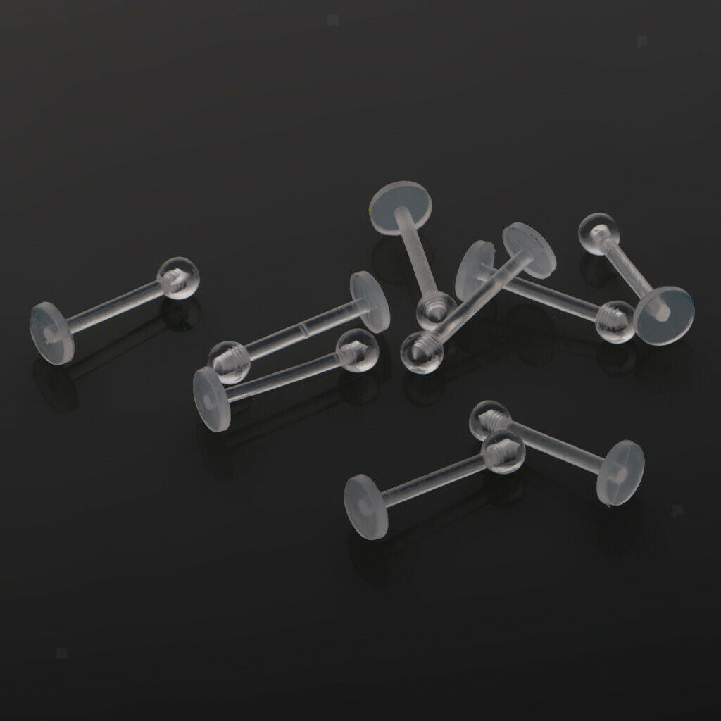 10Pcs 18G Clear Acrylic Tragus Retainer Lip Rings Nose Studs Labret Ear