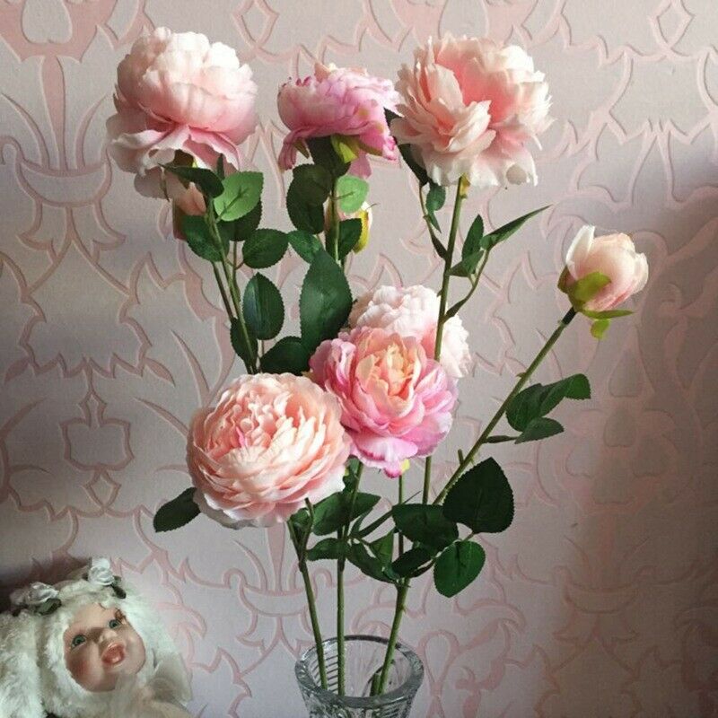 3 Heads Artificial Flowers Peony Bouquet Silk Flowers Bridal Bouquet Fall ViviO4