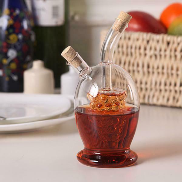 2-Outlet Glass Olive Oil Jar Vinegar Bottle Sauce Cruet Dispenser 9cmx20cm