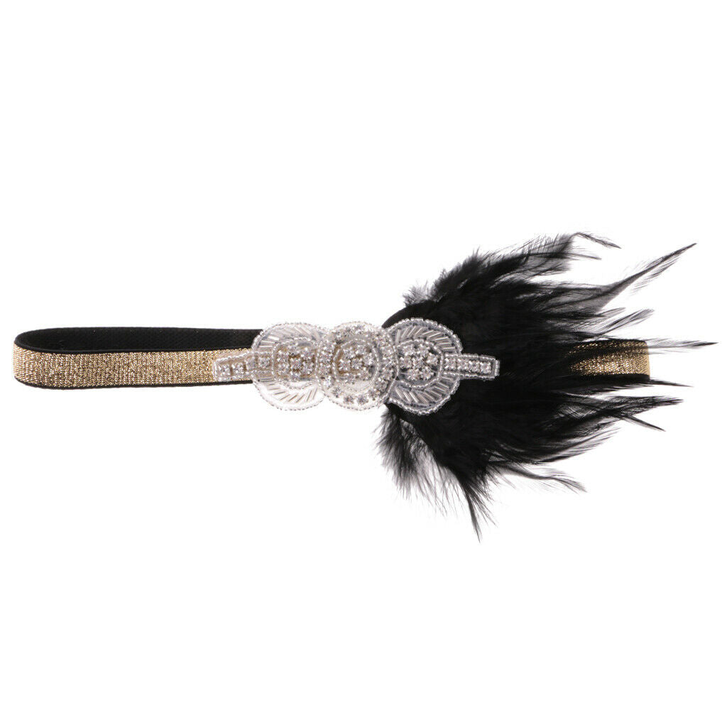 Retro Black  Headband Elastic Wedding Headpiece Flapper Costume