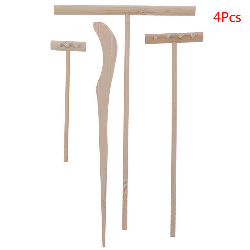 4Pcs Zen Garden Set Meditation Tools Home Decor Bamboo Rake Accessories g.l8