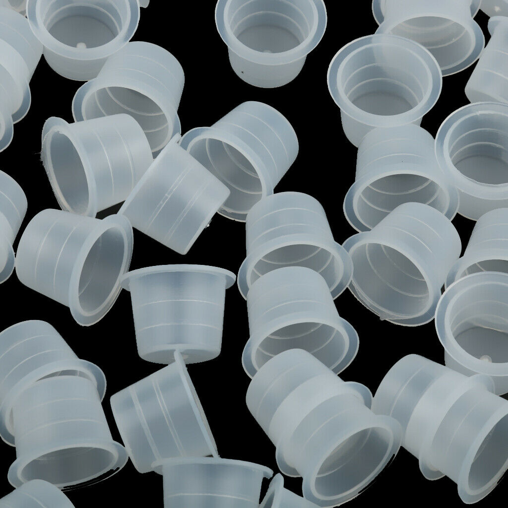 100Pcs Plastic Disposable Tattoo Ink Pigment Holder Cups Caps Supplies Clear
