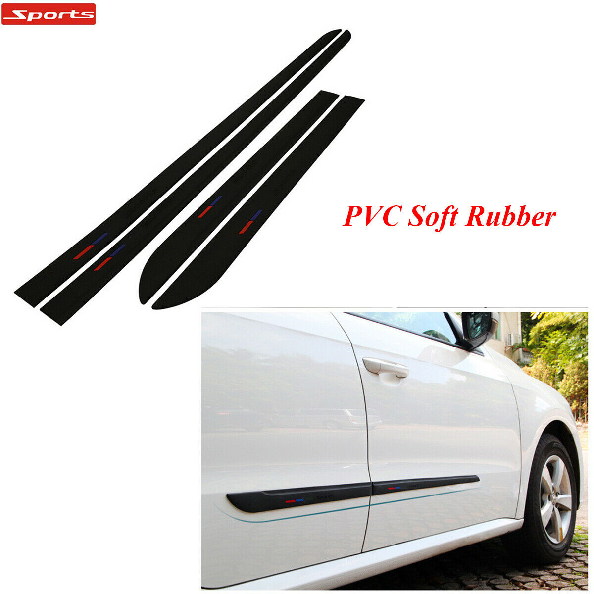 4PCS 7MM Waterproof Black PVC Side Line Threshold Body Shape Decorative Cover