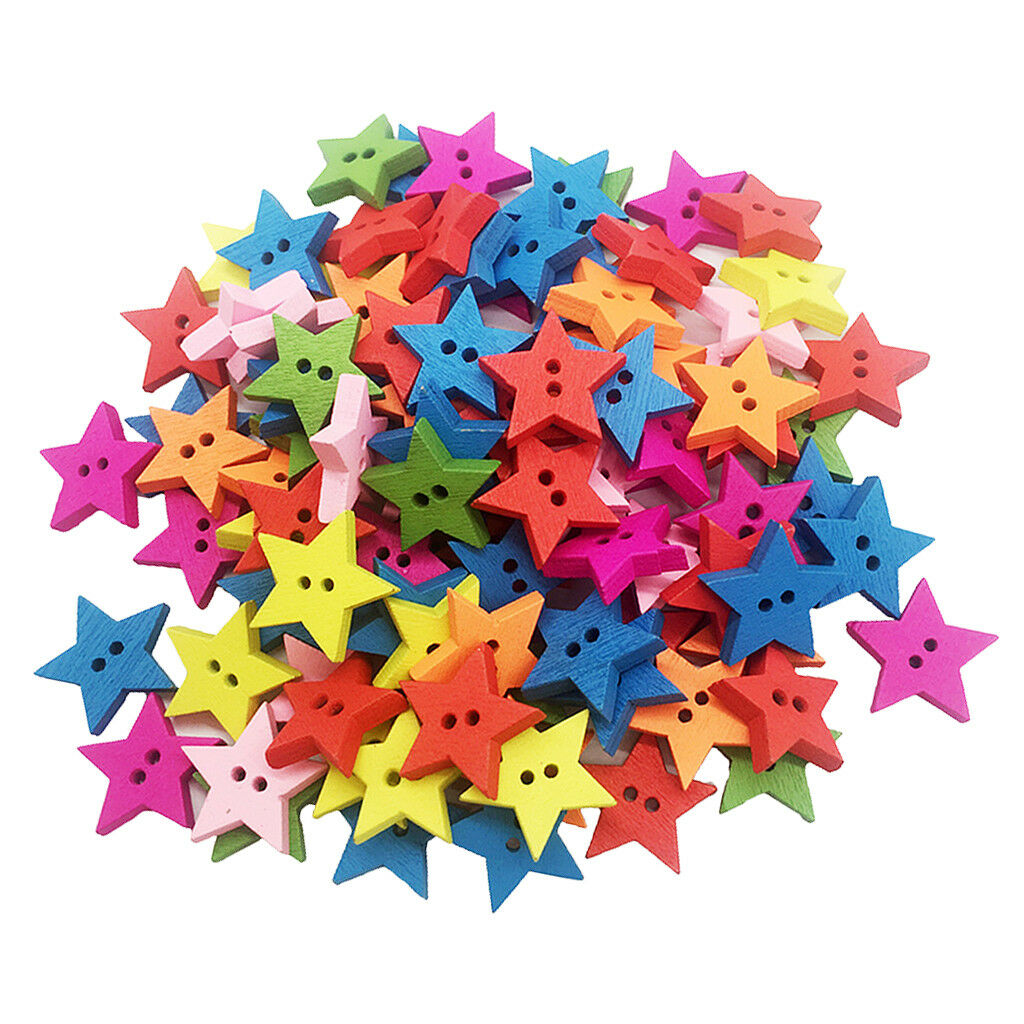 100pcs 2 Holes Lovely Wood Wooden Buttons Star Shape Craft Buttons Sewing