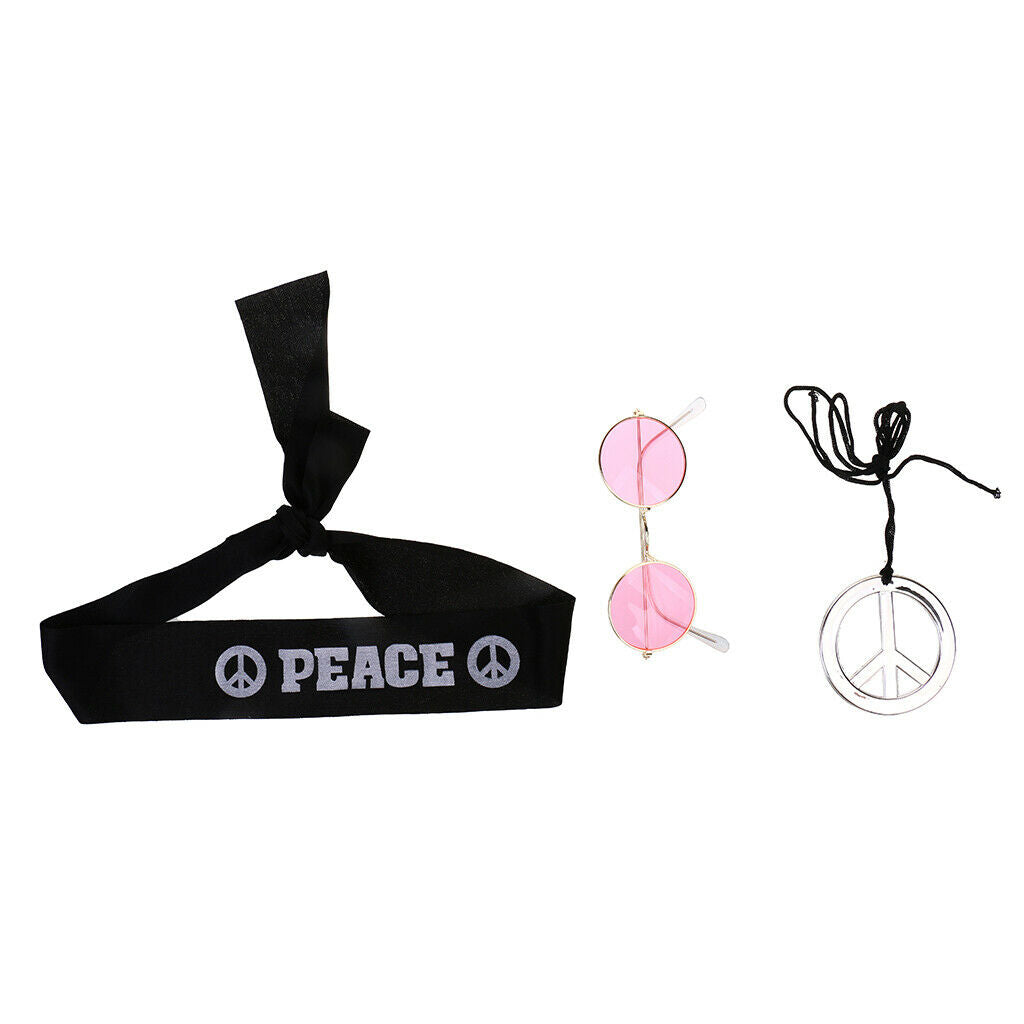 Hippie Costume Accessories Set for Women & Men - Pack of 5 Pieces - 60s 70s