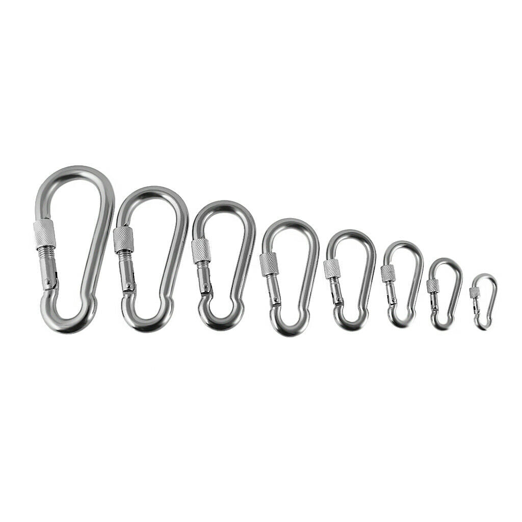 2x Stainless Steel Carabiner Spring Snap Hook Eyelet & Screw Lock 8cm / 3.1in