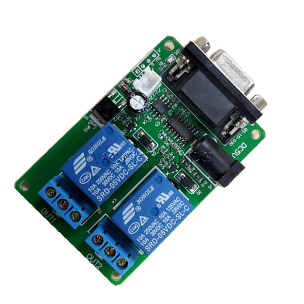 DC 5V 2CH RS232 DB9 Serial Control Relay 9-12V 2 Channel Switch Board for SCM PC