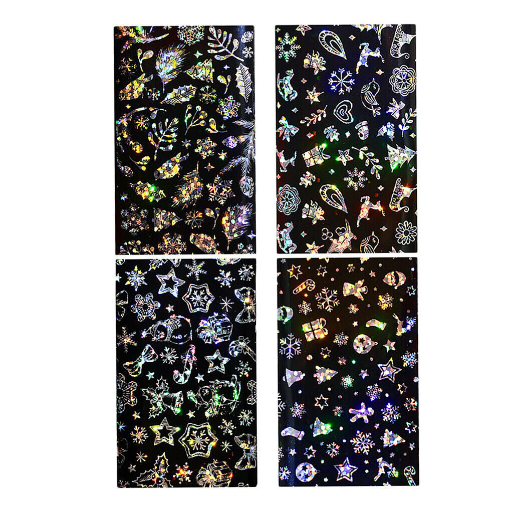 Christmas 4 Sheets Attractive Nail Stencil Stickers DIY Decorative Glitter Star