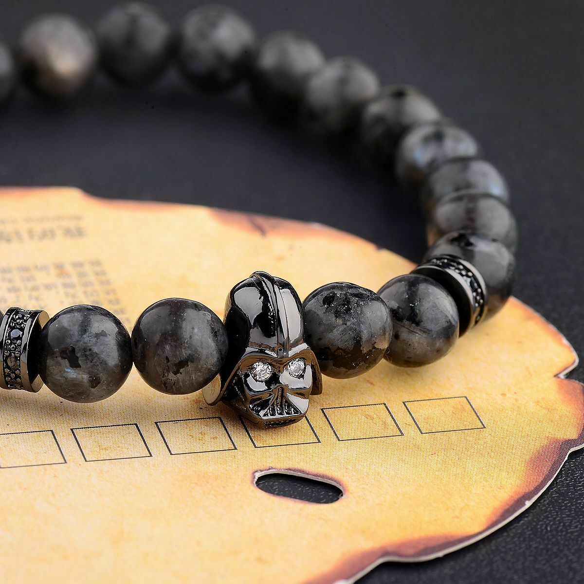 Men's Zircon Star Wars Darth Vader Bracelets 8mm Natural Black Stone Bracelets