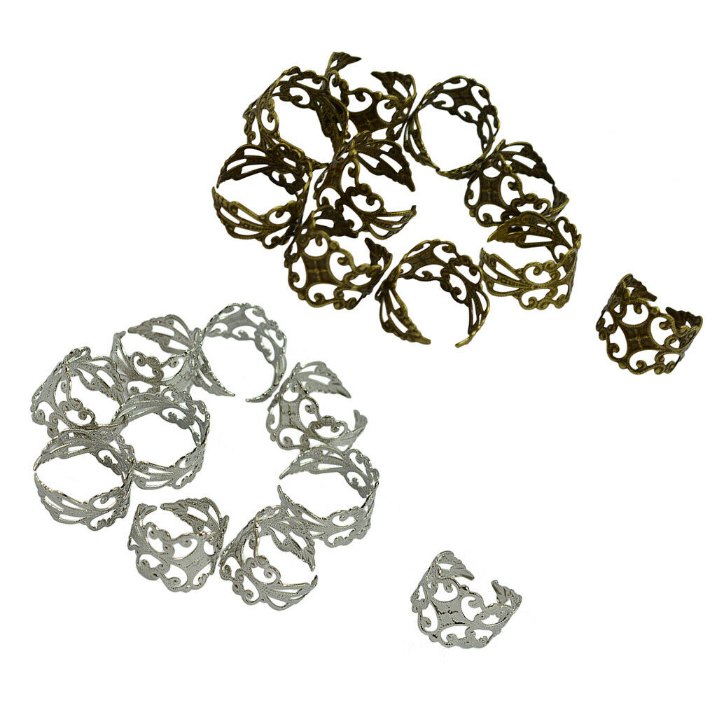 20 Pieces Adjustable Brass Blank Stamped Flower Ring DIY Making