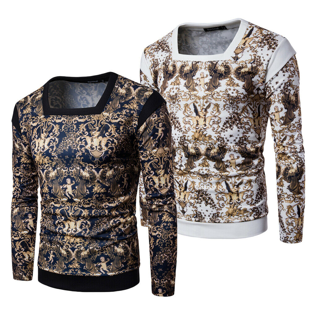 Fashion Mens Sweatshirt Crew Digital Printed Long Sleeve Pullovers White XXL