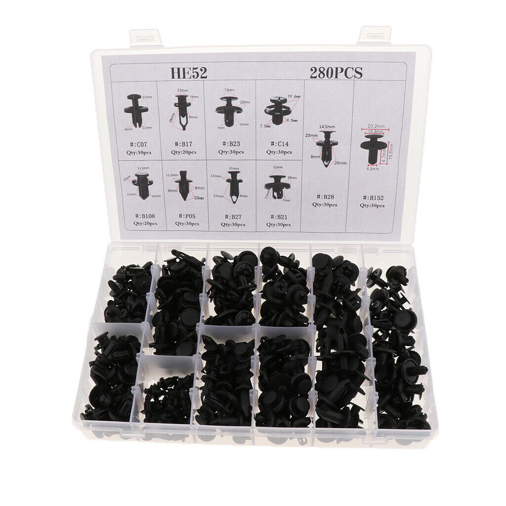 HE52 280Pcs Car Boxed Plastic Fastener Push Type Nylon Rivets Retainer Clips