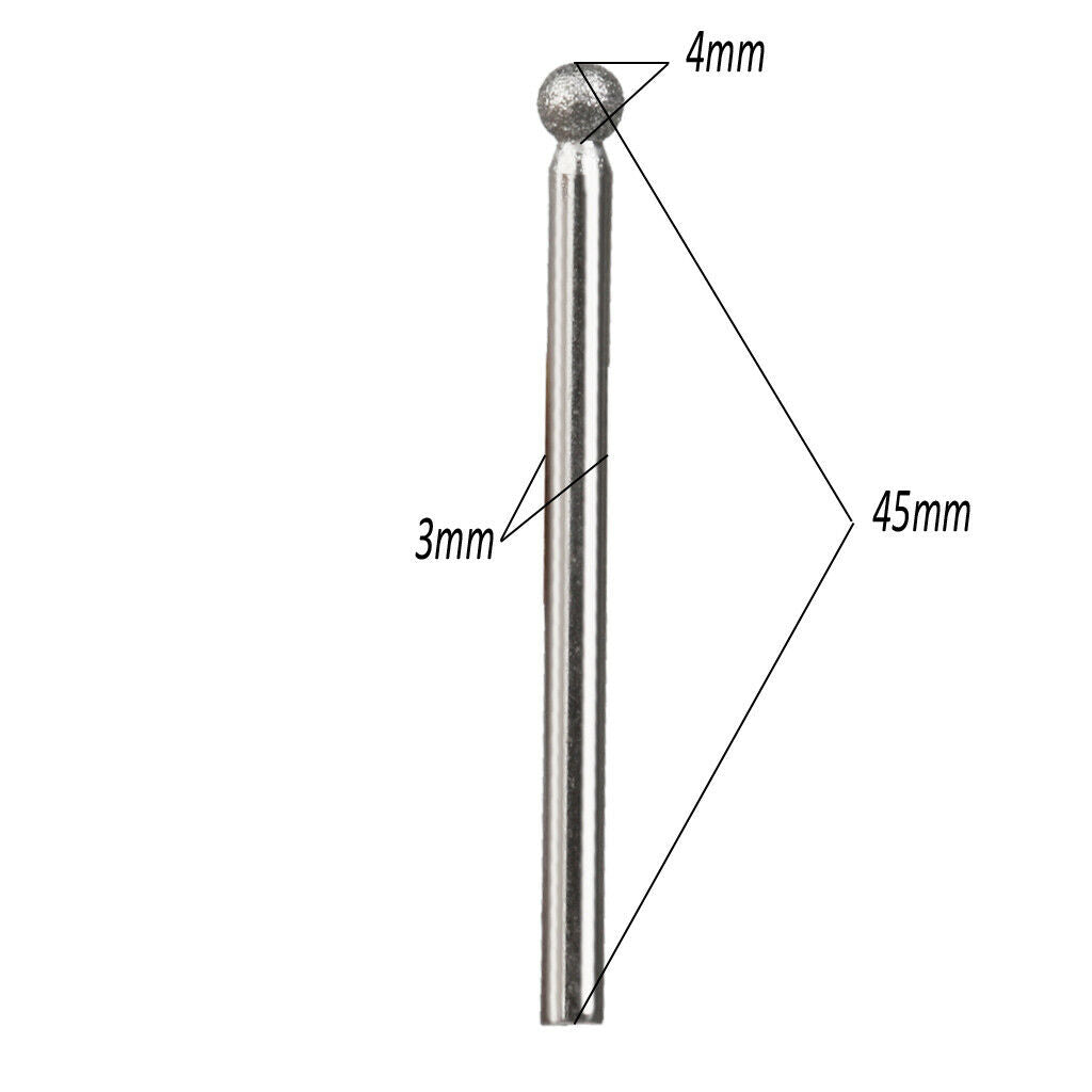6pcs/set 45mm Diamond Coated Round Ball Shape Grinding Burrs Bit Shank Grits