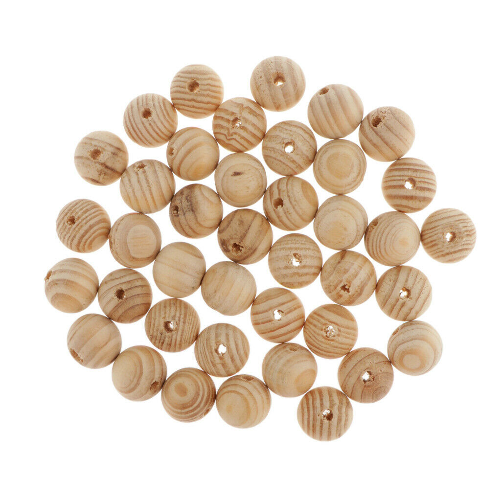 40Pcs DIY Wood Spacer Bead Pieces Round Wooden Loose Beads Crafts DIY