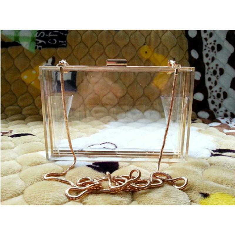 Women Cute Transparent Clear See Through Box Clutch Acrylic Cross Body Purse Bag