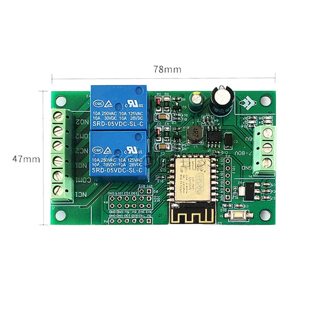 ESP8266 WIFI Dual Channel Relay Module 5V Power Supply ESP-12F Development Doard