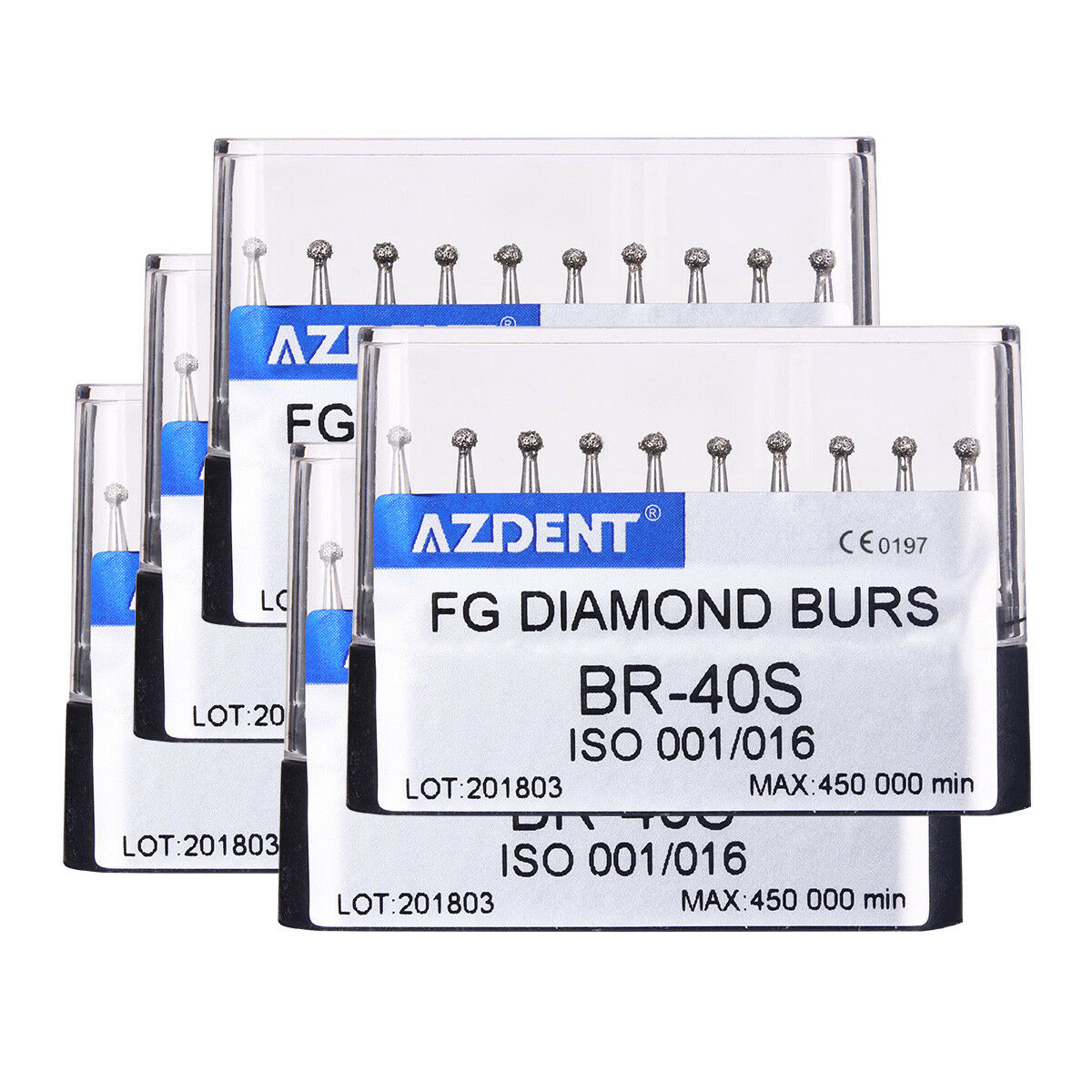 50 Kits AZDENT Dental Diamond Burs BR-40S Ball Shape for High Speed Handpiece