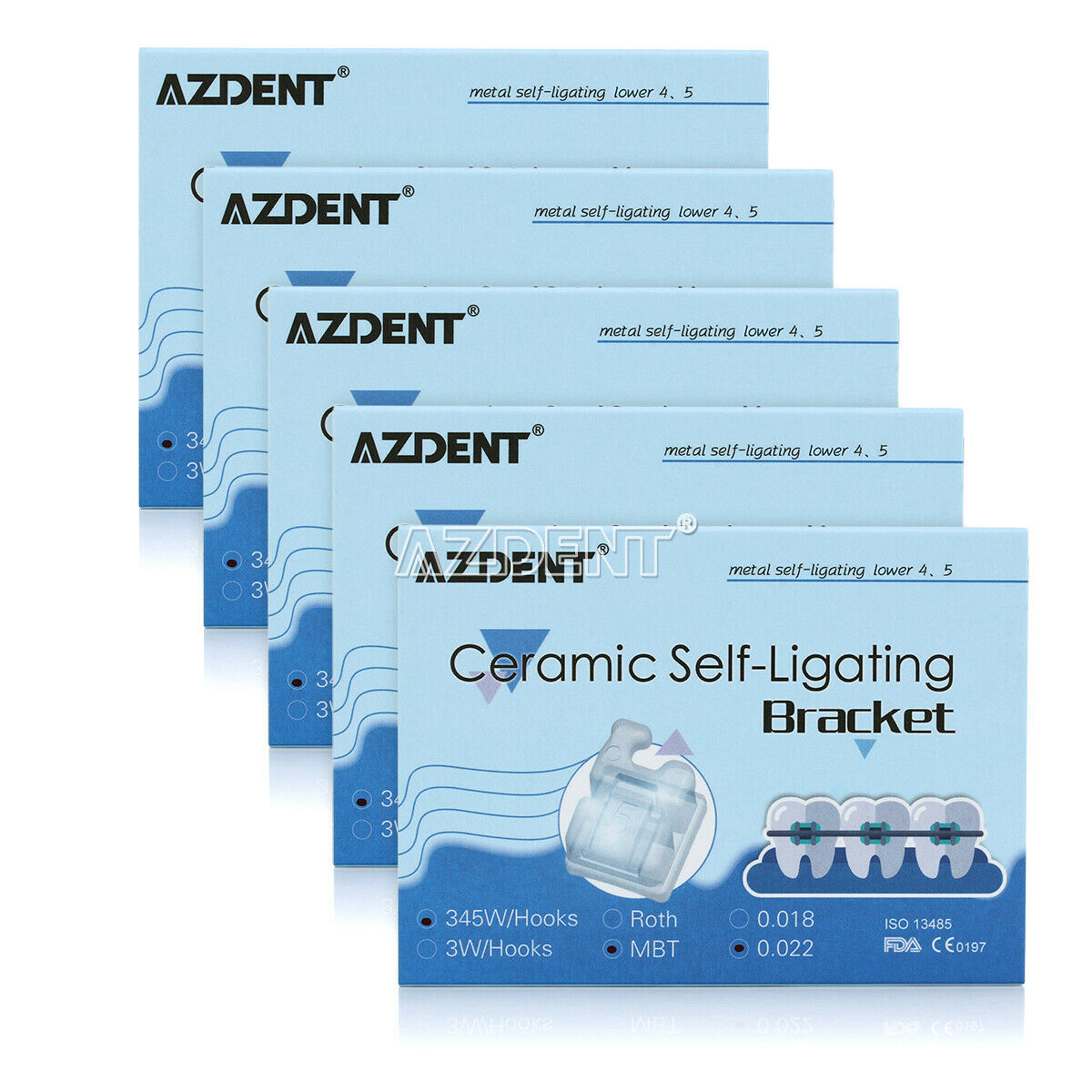 5X Dental Clear Ceramic Self-ligating Brackets Braces MBT 0.022 Hook 345 AZDENT