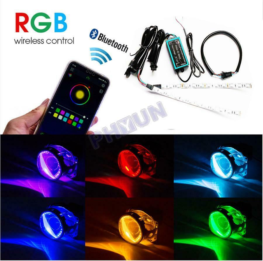 2x RGB LED Car Devil Eye Lamp Headlight Projector Retrofit App Control 20 CM 35W