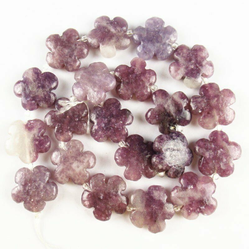 20x20x6mm Carved Purple Lepidolite Flower Loose Bead 15.5 inch 67g A-566TZ