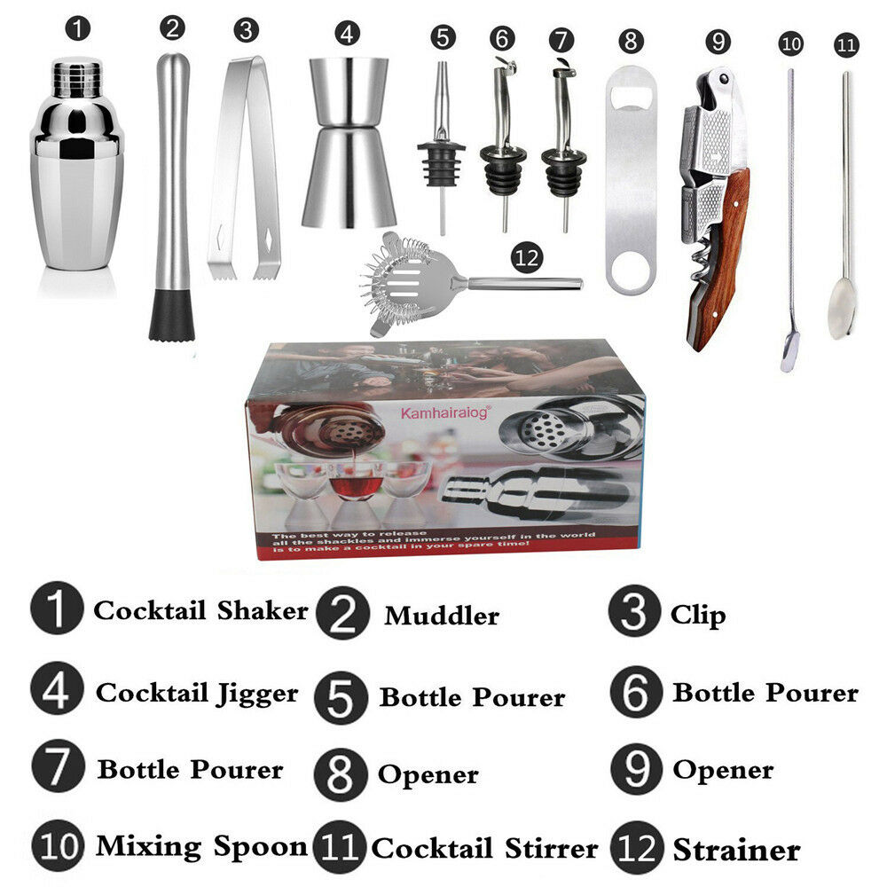 Cocktail Shaker Accessories Bartender Set Barware Bar Mixing Making Kit with Box