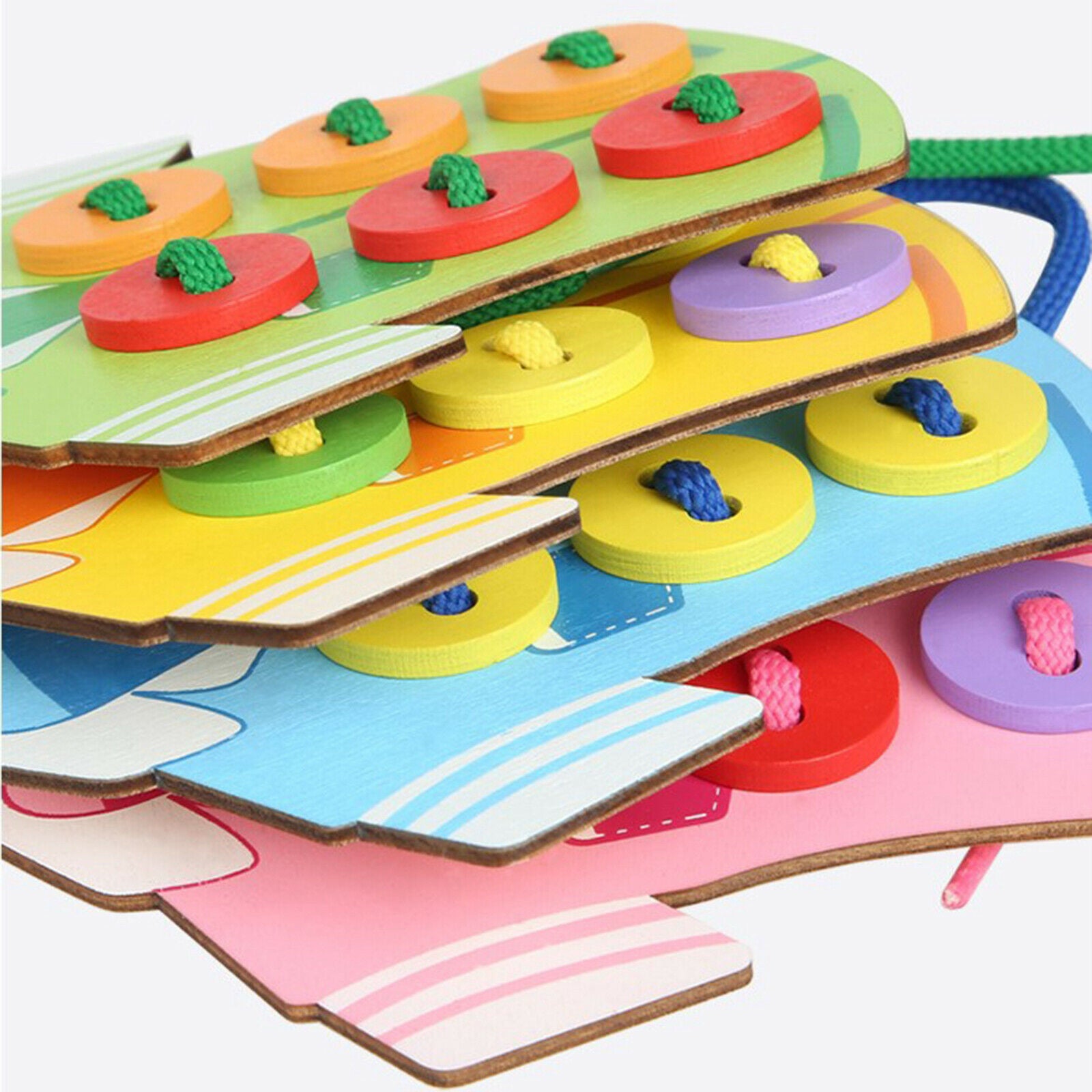 Wooden Threading Lacing Sew-on Buttons Pre-School Puzzle Toys for Boys Girls