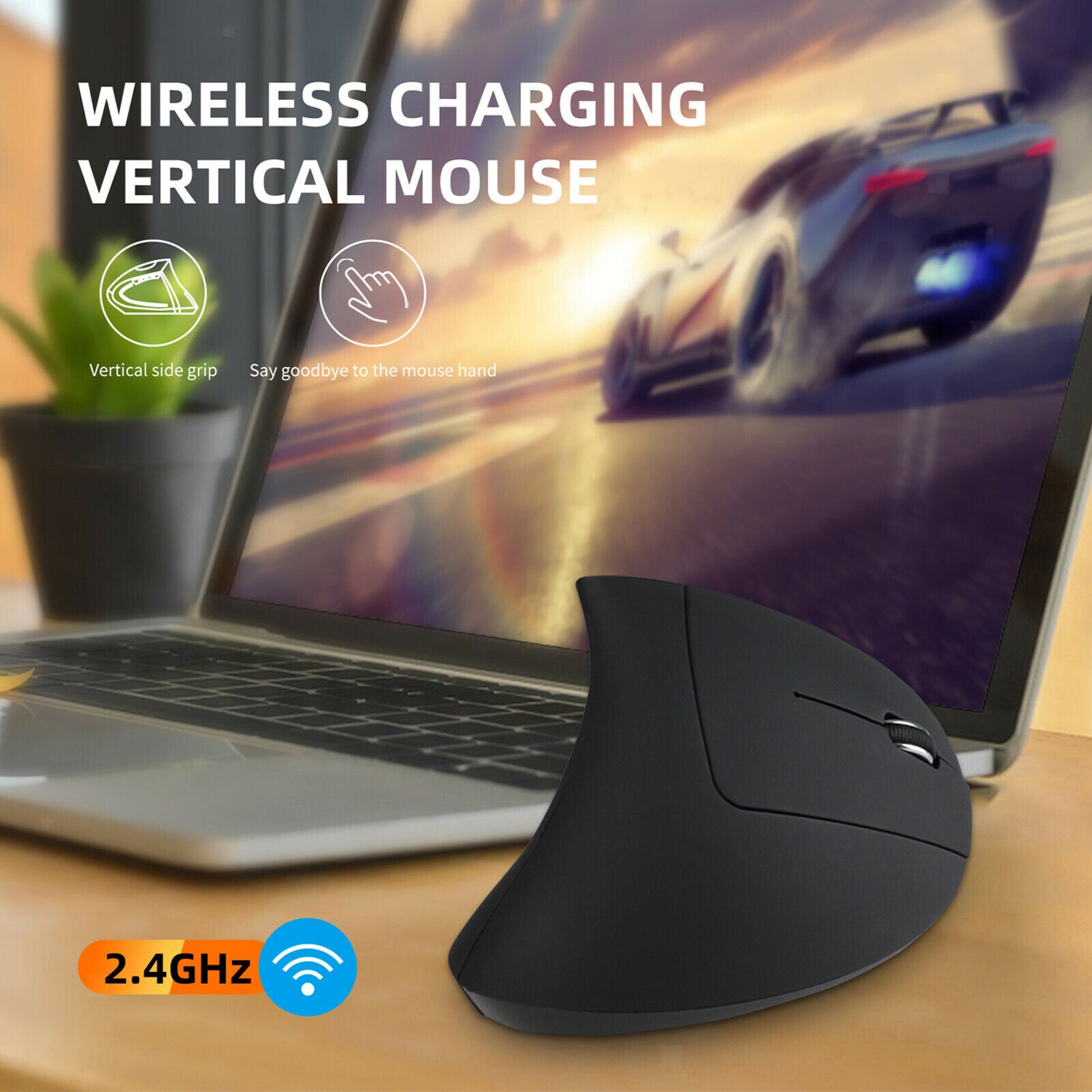 Wireless Vertical Mouse USB Mice Ergonomic Game Mouse for Office Home Black