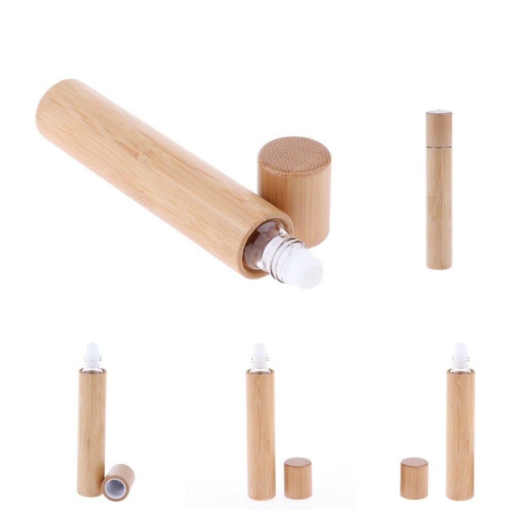 5x Natural Bamboo Refillable Empty Essential Oil Makeup Roll on Bottle 15ml