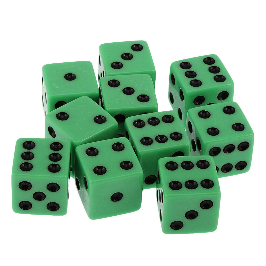 Pack Of 10 Green Six Sided D6 Dice For Playing D&D    RPG Board Game Favours