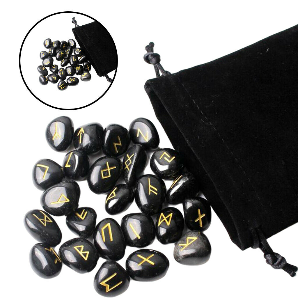 25Pcs Natural Rune Stone For Divination Energy Stones Home Decor Black