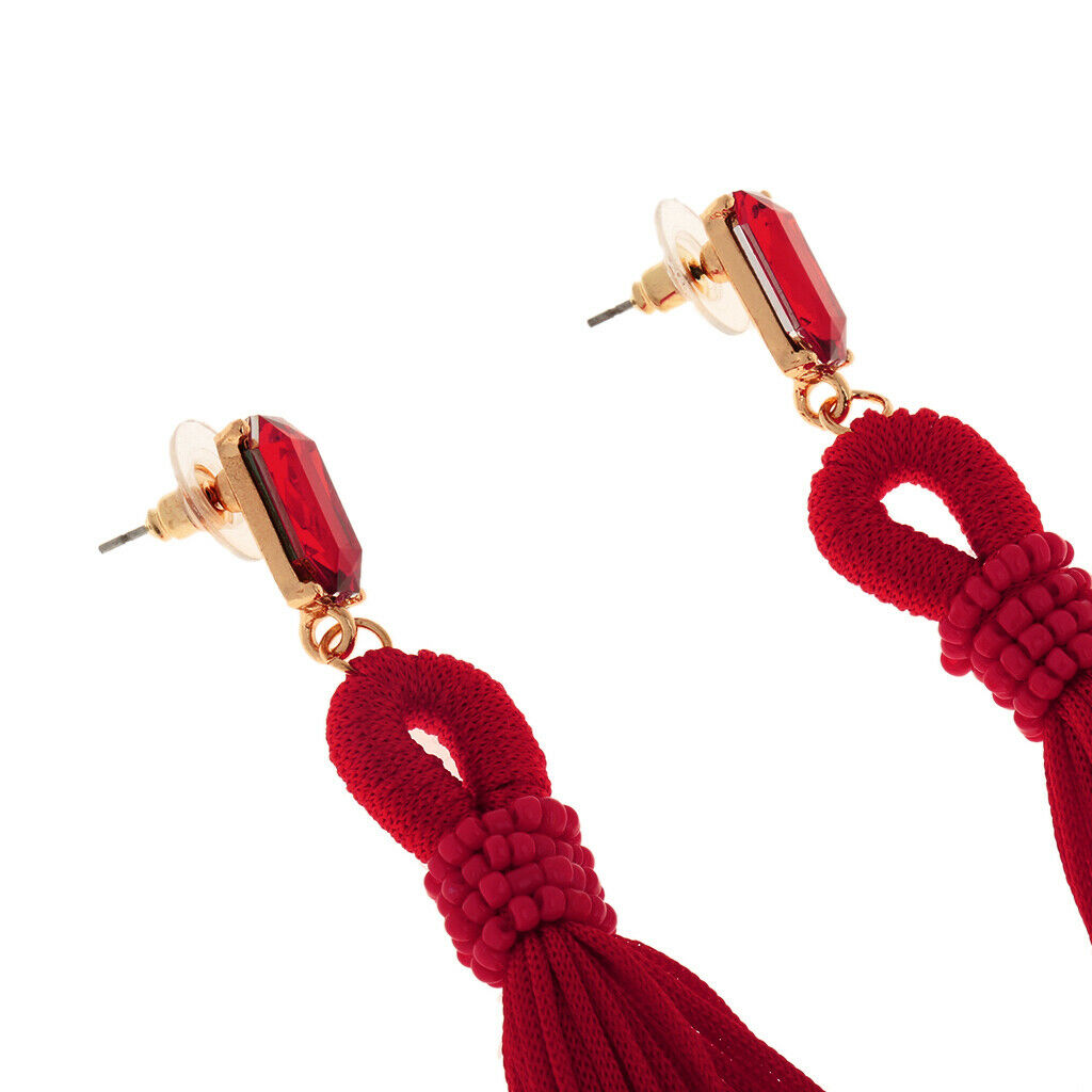 Fashion Women Party Jewellery Long Fringe Taasel Dangle Earrings Rose Red