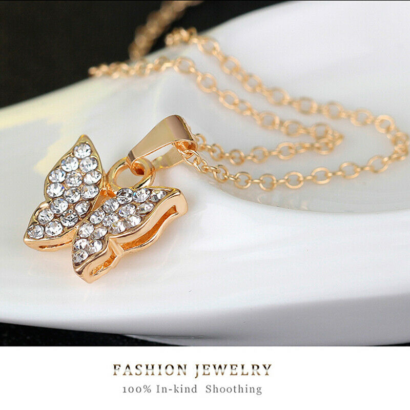 4 PCS Cute Butterfly Shaped Necklace Earrings Sets Jewelry Crystal Sets G.l8